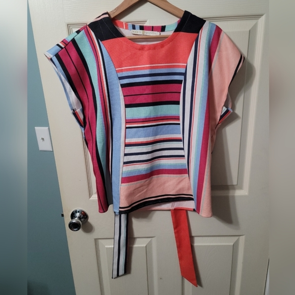 Marie‎ Oliver Colorful Woven Striped Top Women's M Excellent Condition